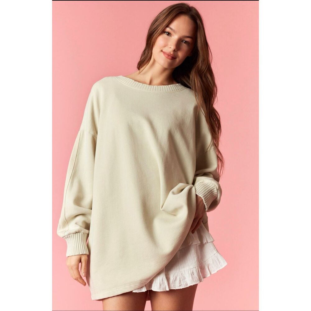 #2021. Peach Love CA Sage Oversized Cozy Mineral Wash Fleece French Terry Tunic - Picture 1 of 3